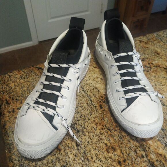 Bruno Bordese Men\'s Triangular Black/White Leather Sneakers Laces Size 9 US 43